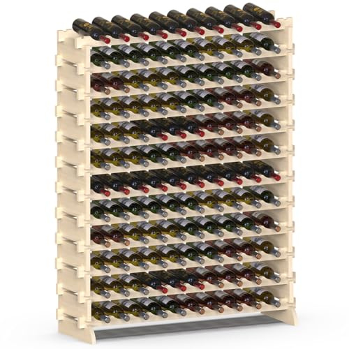 BAKAJI Cantinetta Portavino in Legno con 120 Scomparti Porta Bottiglie di Vino, Champagne, Portabottiglie da Terra, Cantina Angolo Bar per Salotto, Cucina, Bistrot, Ristorante 110 x 35 x 140 cm