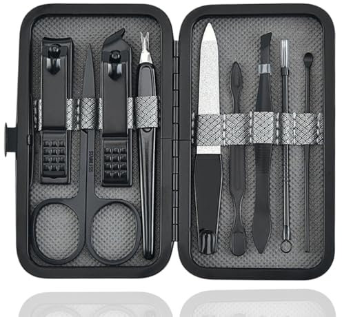 Set manicure Kit tagliaunghie Strumenti professionali per la cura delle unghie in acciaio inossidabile con custodia da viaggio in pelle 9 in 1