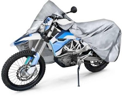 Motorcycle Tarpaulin All Weather XL, 100% Waterproof Outdoor Motorcycle Tarpaulin All-Year Protection, Silver 255 x 110 x 135 cm