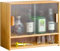 Holzschrank mit Glastüren und 3 Etagen, Teetassenhalter, kleine Küche, Speisekammer, Sideboard, Essschrank, Aufbewahrungsregal für Gewürzflaschen und Geschirrschalen