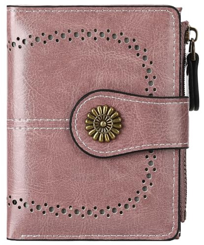 FALAN MULE Portafoglio Donna in vera pelle di Blocco RFID in Pelle Corto Portamonete per donna con 5 Scomparti per Carte 1 Finestra di Identificazione, metallo pendente e 1 Tasca con Cerniera