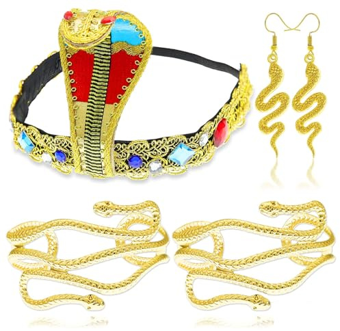 YUYWWAN Cleopatra Schmuck, Ägyptischer Kopfschmuck Griechische Göttin Schmuck mit Kopfschmuck Armreif, Schlangen Schmuck für Karnevalskostüm Accessoires