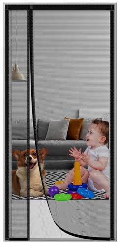 Fliegengitter Tür,W185xH260cm Seitliche Öffnung Insektenschutz Balkontür,Ohne Bohren,Magnete Fliegengitter Balkontür für Schiebetür,Terrassentür,Plissee Tür,Nebeneingangstür Schwarz