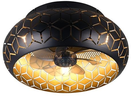Reality Leuchten Deckenventilator mit Beleuchtung Bidar R61574080, Metall Schwarz matt, 3 Geschwindigkeiten, Sommer- Winterbetrieb, Fernbedienung, Timer