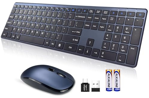 INFINMIND Tastatur Maus Set Kabellos, Deutsches QWERTZ Layout Funktastatur mit Maus, 19 Multimedia Shortcut-Tasten mit leiser, 2,4-GHz-USB-Flachen Tastatur für Laptops