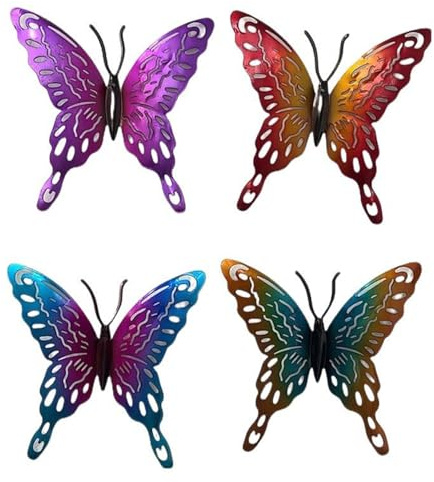 Vbvbip Eisen Schmetterling Wanddekor 4er Pack, lebendige Metallwandkunst für Garten & Zuhause, hängende Dekorationen im Freien, Hochzeitsdekoration, rostbeständige feine Handwerkskunst
