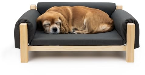 Ferplast FSC® Certified Wooden Cat and Dog Bed with Soft Cushion, Style, Comfort and Durability, 84 x 52 xh 34 cm.