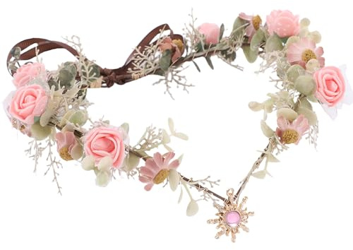 MOSTORY Blumen Elfen Kopfschmuck für Waldfee Kostüm, Feen Krone mit Sonne Gänseblümchen und Rosen für Blumenkranz Haare Cosplay Karneval Kostüm Damen