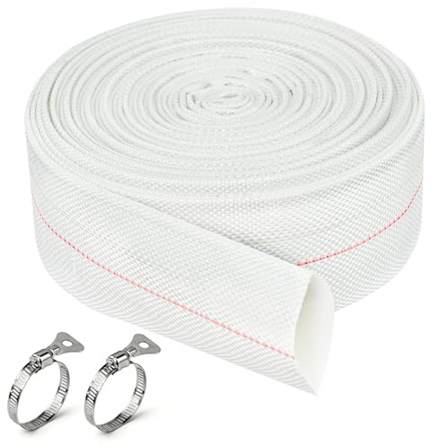 10m x 32mm (1 1/4) Layflat Discharge Hose - Reinforced Water Hose for Submersible, Sludge & Transfer Pumps Flexible, Kink-Resistant - Includes 2 Hose Clamps for Garden, Pool, Constructio