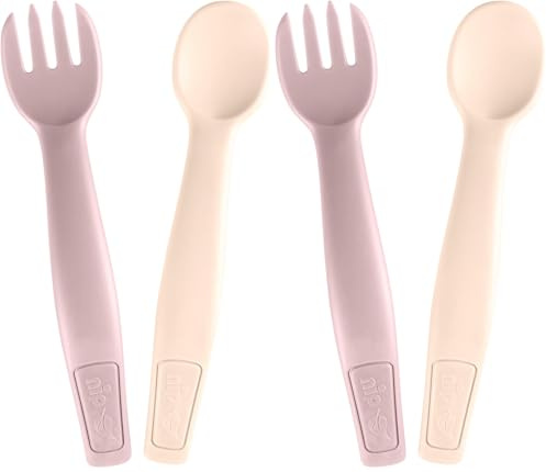nip - Green Baby- und Kinderbesteck | ab 9 Monate |Nachhaltiges Besteckset mit Löffel & Gabel, spülmaschinengeeignet, BPA-frei, ohne Melamin | Rosa (Packung mit 2)