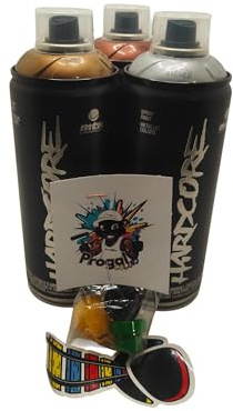 PROGAL COLORS Pack Hardcore de 3 Botes de Pintura en Spray, Plata-Cobre-Oro, 3x400ml, Alta Presión, Acabado Semibrillante, con Boquillas de Repuesto