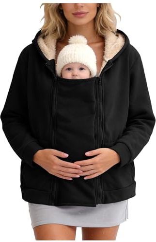 nsiaot Umstandsjacke mit Babyeinsatz Warm Teddy Fleecejacke Umstands Jacke Winter Umstandsmode 2 in 1 Tragejacke mit Taschen Teddyfleece Winterjacke Flauschig Weich Plüschjacke Einfarbig Teddyjacke