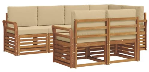 vidaXL Sofagarnituren 7 pcs Natur und Beige Massivholz Akazie, Garten-Sofa, modernes Outdoor-Sofa, langlebige Lounge, Bequeme Terassensitze für Dein Wohnzimmer