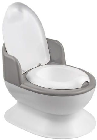 Little Star Kinder Toilette, realistische Kleinkindtoilette mit Rückenlehne | ab 18 Monate, herausnehmbarer Einsatz, rutschfeste Füße, Toilettentraining, weiß/grau
