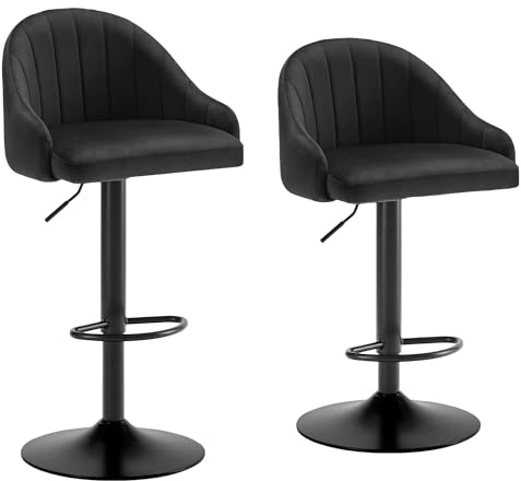 YOUDENOVA Barhocker 2er Set Höhenverstellbar, Drehbarer Barstuhl mit Rückenlehne und Fußstütze, Stilvoll Gepolsterter Tresenhocker für Küche, Hausbar oder Bartisch, Schwarz
