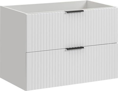 WFL GROUP Waschbeckenunterschrank 80 cm Wandhängend mit Rillenfronten – Soft-Close Schubladen und 3 Griffsets in Gold, Chrom & Schwarz – Geriffelter Waschtischunterschrank in Weiß