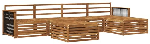 vidaXL Outdoor-Sofagarnitur 6 pcs Natur Massivholz Akazie, Patio-Sofa, modernes Eckset, wetterfester Gartenlounge, Bequeme Terrassenplätze für entspannte Zeiten