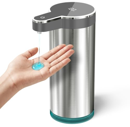 Joolivo Seifenspender Automatisch aus Edelstahl, Wandbefestigung Automatischer Seifenspender mit Infrarot Sensor, 350mL, LCD-Display, USB-C aufladbar, IPX5 wasserdicht für Dusche Küche Bad