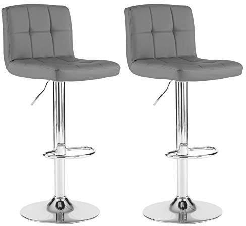Neo® 2X Cuban Chrome & Gas Lift Swivel Faux Leather Kitchen Breakfast Bar Stool (Dark Grey)