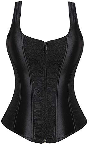 Jutrisujo Korsett Damen Top Corset Bustier Vollbrust Corsagen Mit Strapse Reissverschluss Schwarz L