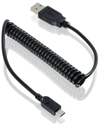 PremiumCord Cable de Conexión Micro USB En Espiral de 1m, USB A Macho a Micro B Macho, Cable de Datos de Alta Velocidad 480Mbit/s, 5 Pines, 2x Blindados, AWG28, Color Negro