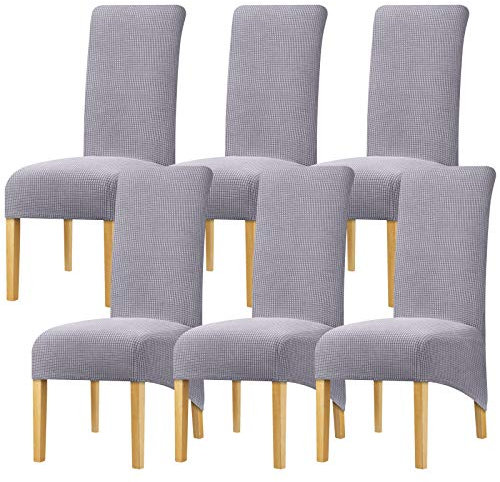 Leorate Large Size Dining Room Hotel Fleece Fabric Stretch Chair Cover Pack 2 4 Pack of 6 (1 Beige, Pack of 4) (Light grey, 6PCS)