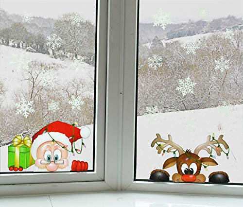 YULOONG Weihnachtsfenster Statische Aufkleber haftet abnehmbare Vinyl Weihnachtsmann Weihnachtsbaum Schneemann Schneeflocke Hirsch DIY Wand Fenster Tür Wandbild Showcase Aufkleber Aufkleber