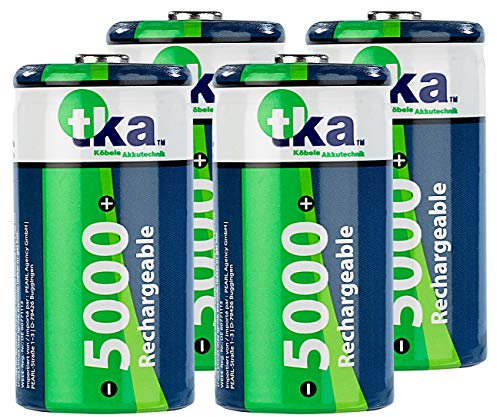 tka Köbele Akkutechnik Akku C: 4er-Set NiMH-Akkus Typ C/Babyzelle, 5.000 mAh (NiMH Akkus Baby Typ C, Baby C Akku, Ladegerät)
