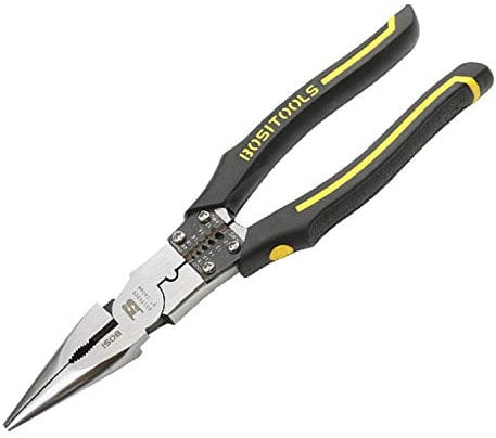 Spitzzange 240mm Mehrzweck-Langzange, B BOSI TOOLS Multifunktions Drahtschneider/Abisolierzangen/Crimpen, robuste Multifunktions-Zangen für Elektriker zum Pressen, Abisolieren und Schneiden