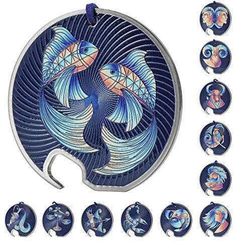 KADAX Flaschenöffner, Zodiak Design, Bieröffner aus Edelstahl, Sternzeichen-Flaschenöffner, Einhand Öffner mit Loch, runder Kapselheber für Haus, Party, Bar, Soda, Hochzeit (Fische)