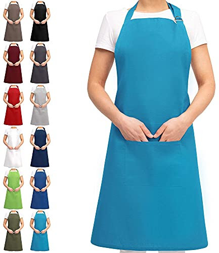 EllaTex Damen/Herren/UNISEX Schürze Kochschürze Kellnerschürze Bistroschürze Küchenschürze Grillschürze Latzschürze 100% Baumwolle, Farbe: Aquamarin