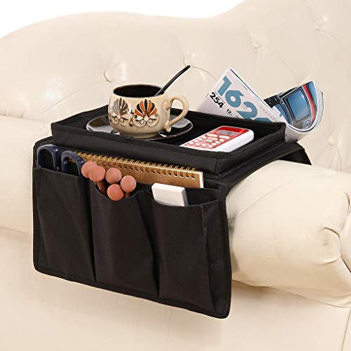 Sofa Armrest Organizer with Cup Holder Tray Chair Arm TV Remote Holder for Recliner Couch Armchair Caddy Bedside Storage Pockets Bag for Cellphone Tablet Book Magazines Drinks Pouch