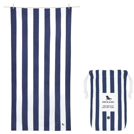 Dock & Bay Strandhandtuch - Schnell trocknende Mikrofaser, ohne Sand - Kompakt, Leicht - 100% recycelt - Inklusive Beutel - Cabana - Whitsunday Blue, Medium (130x70cm, 51x28)