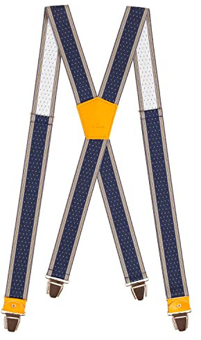 Pierrot Herren Hosenträger Breit und Vintage Premium - Made in Germany/France - Verstärktes Gummiband & Lederbeschläge mit Extra Starken Metallclips - Verstellbare Länge bis 130cm