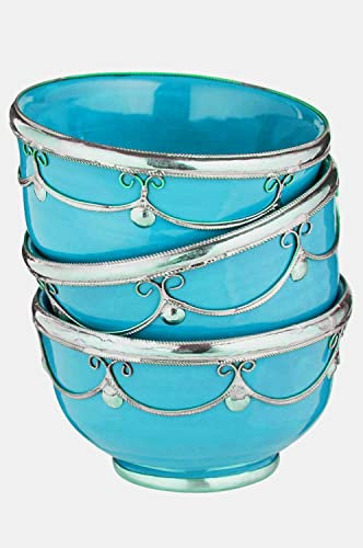 3er SET Orientalische kleine Keramikschale Schale Rund Miranda Blau Ø 11cm Groß | bunte marokkanische Keramik Tapas Fingerfood Schalen bunt | Orient Keramikschalen klein als Geschirr & Dekoration