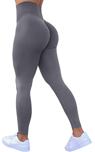 TAYOEA Sport Leggings Damen High Waist Leggins Sporthose Sportleggins Lang Yoga Tights Hohe Taille Po Push Up Blickdichte Fitnesshose Slim Fit Laufhose Yogahose Nahtlos Fitness Joggen Grau,M