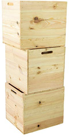Holzkiste für Kallax Regale und Expidit Regale Weinkiste Obstkiste Regalkiste Maße 33x37,5x32,5cm (3er Set, Natur unbehandelt)