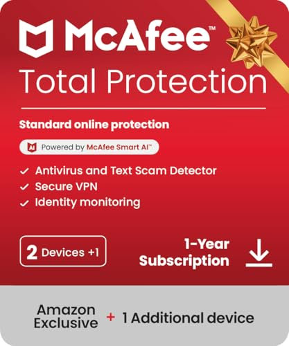 McAfee 2025- Total Protection ( 2 Plus 1 Device) Antivirus, VPN, Scam Protection, Security Software, 1-Year Subscription with Auto-Renewal - Digital download | PC/Mac/iOS/Android