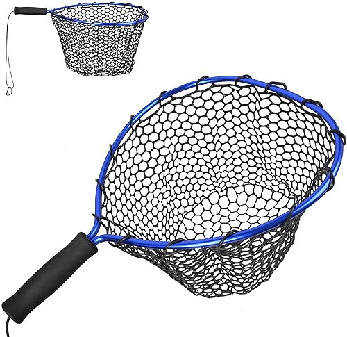 Fly Fishing Landing Net Rubber Floating Fish Net with EVA Handle Fishing Accessories Tool for Salmon, Catfish, Trout, Carp, Bass, Kayak Fishing