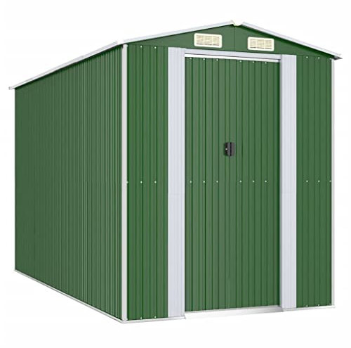 vidaXL Geräteschuppen Gerätehaus Garten Schuppen Gartenhaus Hütte Haus Laube Gartenschuppen Lagerschuppen Grün 192x357x223cm Verzinkter Stahl