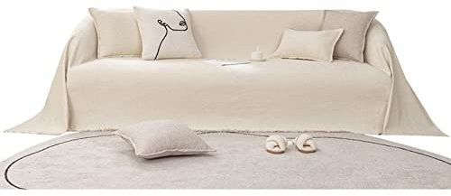 TFBH Sofabezug Decke Überwurf Boucle Garn Leinen Stoff Sofa Handtuch SofaHussen für Sessel/Sofa/Couch/Bett/Sofas/Stühle Schutz Dekoration Multifunktions Outdoor Decken Sofa Abdeckung,Beige-180x130cm
