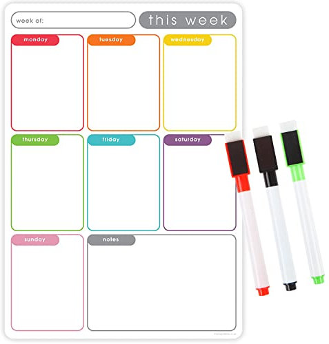 VEYLIN A4 Magnetic Weekly Planner for Fridge, Dry Wipe Fridge Whiteboard for Daily Routines Meal Planning and Reminder, 3 Dry Erase Marker Pens Included