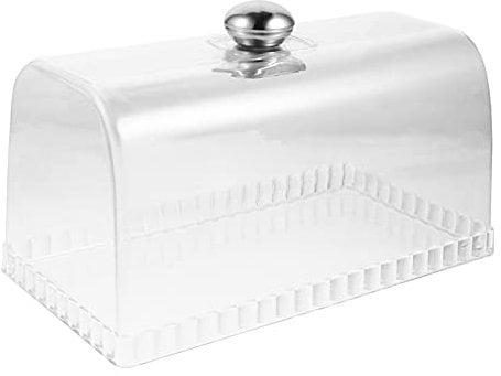Présentoir à gâteau avec couvercle dôme : couvercle en plastique carré transparent pour gâteau avec poignée en acier inoxydable, 27 x 15,5 x 14 cm
