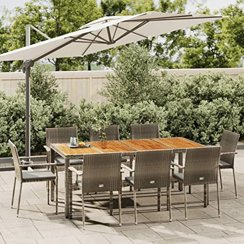 Yolola 9 teilig Garten Sitzgruppe Poly Rattan Gartenmöbel Set 8 Personen Essgruppe Gartentisch mit Stühle Stapelbare Gartengruppe Sitzgarnitur Gartengarnitur Terassenmöbel Grau