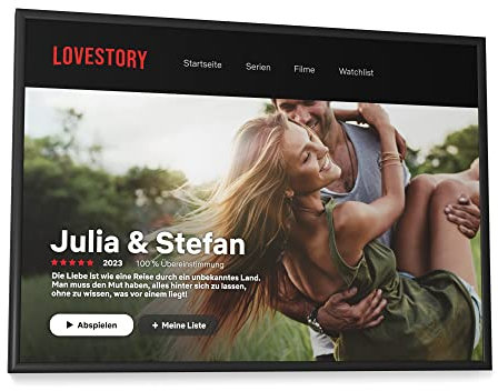 Papierschmiede® Poster im Netflix Design, DIN A3 (30x42 cm) Rahmen wählbar, Euer Foto als Movie Cover, Personalisierte Bildergeschenke zu Jahrestag, Valentinstag, Geburtstag, Hochzeit „Lovestory“