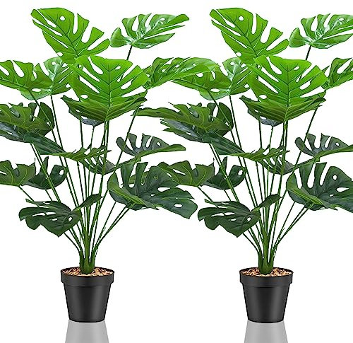 Lighterday Juego de 2 plantas artificiales decorativas para interiores, plantas artificiales grandes, palmeras artificiales, plantas de plástico altas para oficina, hogar, decoración interior y