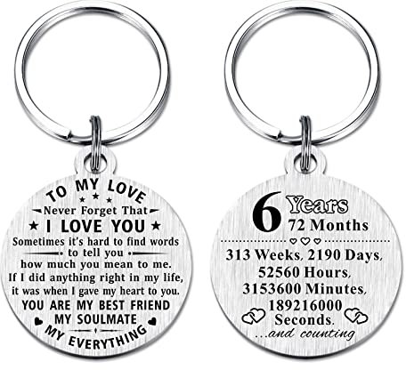 ABBNT 6 Year Anniversary Keychain Gifts - Steel Engraved 6th Wedding Anniversary Keepsake - Happy Six Year Anniversary for Men Husband Women Wife