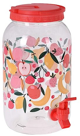Beverage Drinks Dispenser with Tap 3.75L Plastic Mason Jar Juice Cocktail Punch Squash Water Drinks Storage for Parties Outdoor Picnic Summer BBQ’s Home (Fruits - Red)