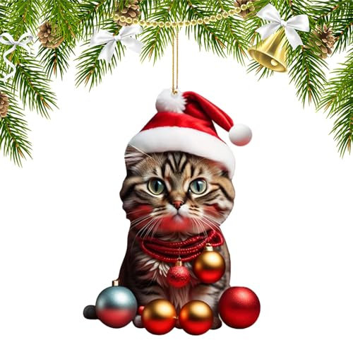 Ellxen Katze Weihnachtsbaum Anhänger,2D Acryl Katze Christbaumschmuck,Weihnachtsschmuck Geschenk,Spaß Weihnachtsanhänger Deko,Weihnachtsschmuck für Veranda, Flur, Büro, Wohnheim, Urlaub(B)