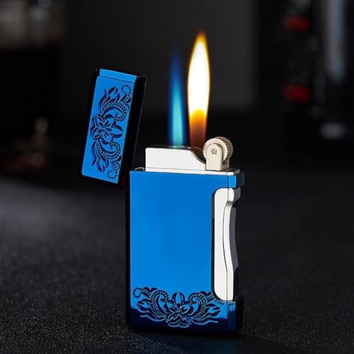 VIPAVA Doppelflammige Butangas-Zigarrenfeuerzeuge mit Direkteinspritzung, Winddichte Taschenlampe, Turbo-Feuersteingas, verstellbare Flamme, Brennstoff, Metallfeuerzeuge (Color : O)